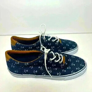 G.H. Bass Navigate Anchor Print Sneakers Boat Shoes Size 7.5 Navy